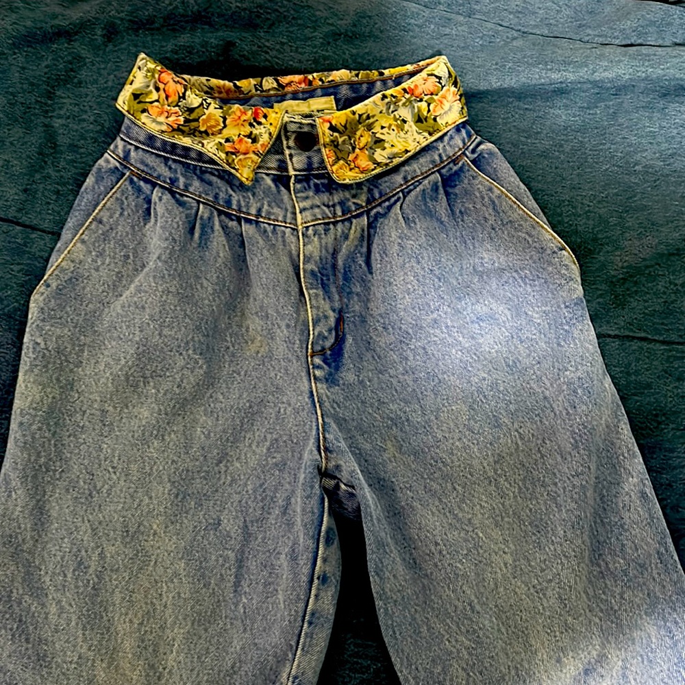 Vintage fold over waist stonewashed jeans